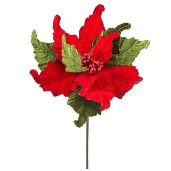 24&rdquo; Glitter Edge Velvet Poinsettia Stem {2}
