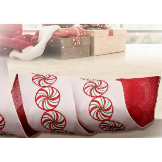 4" Peppermint Candy Disc Ribbon: Red (5 Yards) {1}
