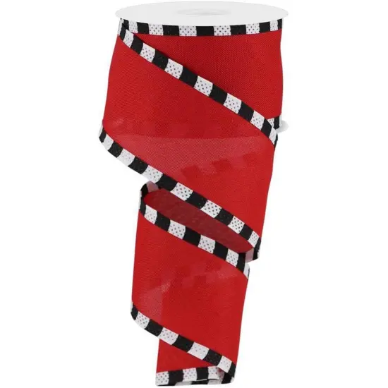 2.5" Faux Royal Burlap/Stripe Edge Ribbon: Red & Black (10 Yards) {1}