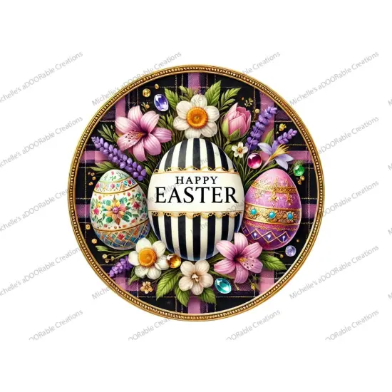 Happy Easter Black White Egg Metal Sign {1}