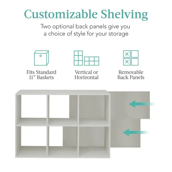 Best Choice Products 6-Cube Bookshelf, 11in Display Storage System, Organizer w/ Removable Back Panels Gray {3}
