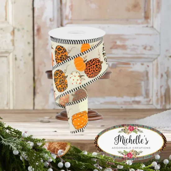 2.5" Leopard Pumpkins Stripe Edge: Cream/Orange (10 Yards) {3}