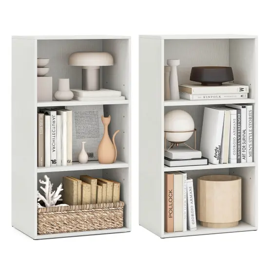 Costway 2 PCS 3 Tier Open Shelf Bookcase Multi-functional Storage Display Cabinet White {1}