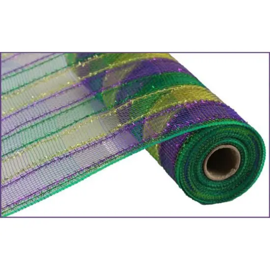 10" Poly Deco Tinsel Mesh Ribbon: Mardi Gras Check (10 Yards) {1}