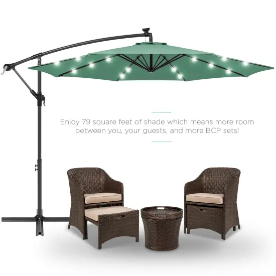Best Choice Products 10ft Solar LED Offset Hanging Outdoor Market Patio Umbrella w/ Adjustable Tilt Seaglass {2}