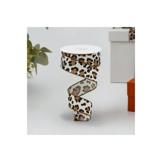 1.5" Fuzzy Leopard Print Ribbon: Natural (10 Yards) {4}