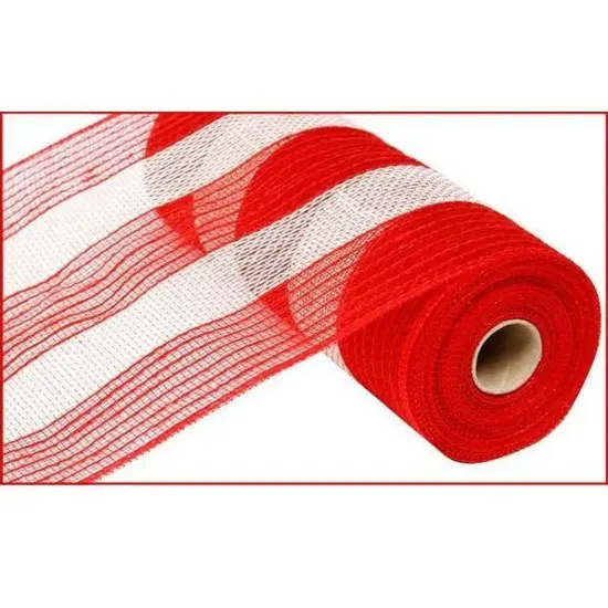 10.5" Poly Jute Deco Mesh Ribbon: Red & White {1}