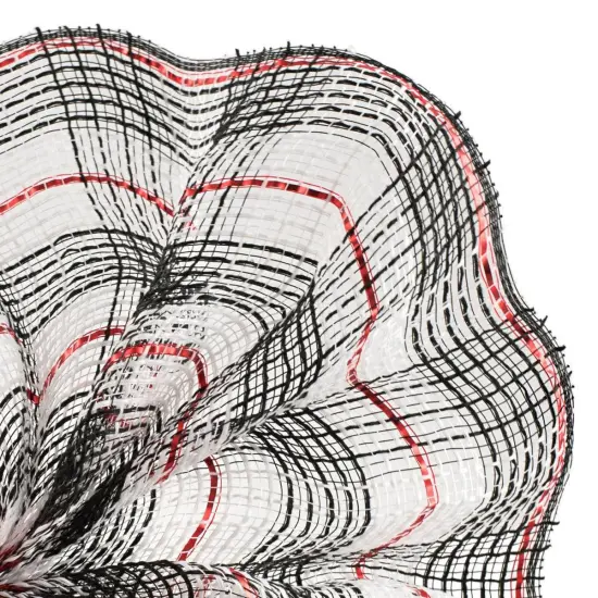 10.5" Faux Jute Check Foil Mesh Ribbon: Black/Red (10 Yards) {2}