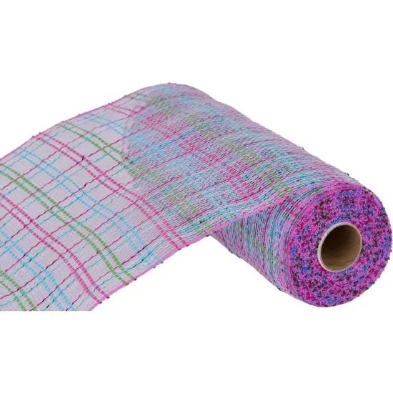 10" Vertical Foil Plaid Mesh Ribbon: Lavender/Pink/Turquoise/Lime {1}