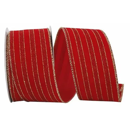 2.5" Glitter Stripe Velvet Ribbon: Red/Gold (10 Yards) {1}