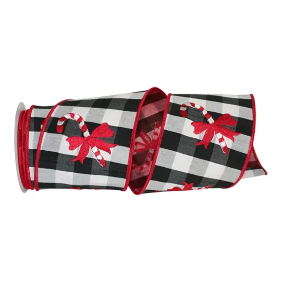 4" Candy Cane Check Embroidery Ribbon: Black & White (5 Yards) {1}