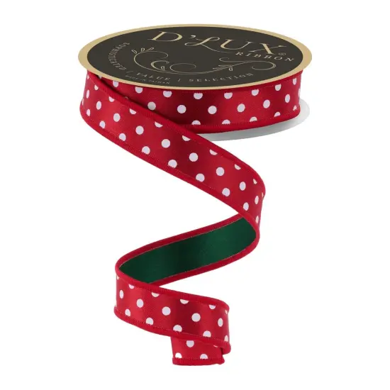 7/8" Small Polka Dot Fused Ribbon: Green/Red (10 Yards) {1}