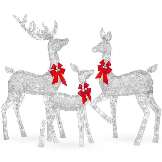 Best Choice Products 6.5ft 3-Piece Lighted Christmas Deer Set Outdoor Yard Decoration with 385 LED Lights, Stakes Silver {1}