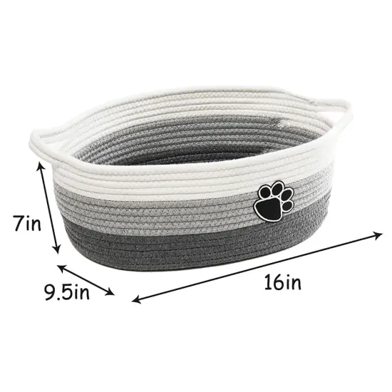Small Woven Baskets for Organizing Rope Storage Basket with Handle Cute Cotton Basket for Nursery Gift Dog Toy Storage Bins for Toy Organizer Grey-white {3}
