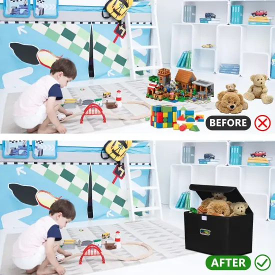 STOREONE Fabric Storage Cube Bins Foldable Organizer Container Collapsible Basket with Lids and Metal Handles, for Home, Bedroom, Closet (Black, 3 Pcs) {5}