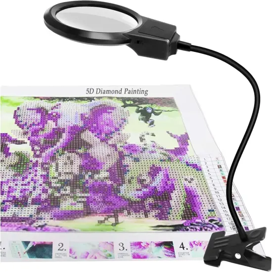 5D Diamond Painting Tools, LED Light with Magnifiers for Diamond Painting, 4X & 6X Magnifier LED Light with Clip and Flexible Neck, 5D Diamond Painting and Cross Stitch Tool Accessory Magnifier Lamp {2}