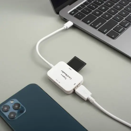 Insten USB Type C Card Reader, Portable Card Adapter, For SDXC, SDHC, SD, Micro SDXC, Micro SD, Micro SDHC Card, Fast Reader / Writer, White {7}