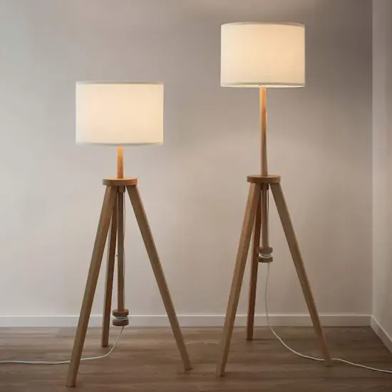 Adjustable Floor Lamp with Textile Shade Brown ash/white {4}