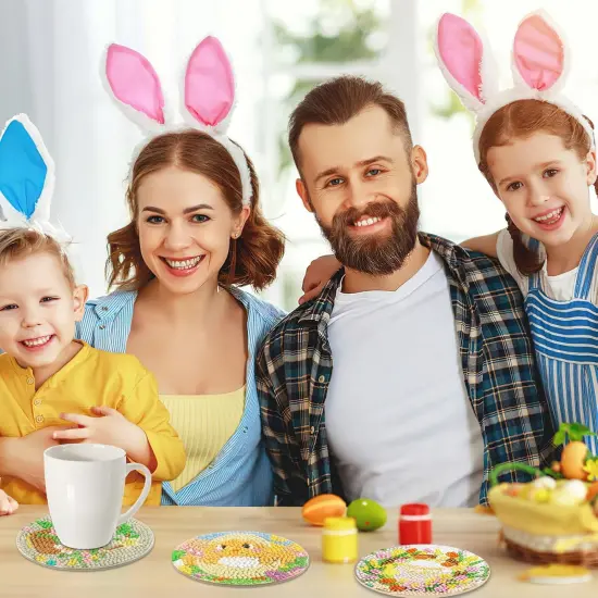 8 Pieces Easter Diamond Art Coasters,Bunnies Diamond Art Coaster for Adults Diamond Kits Supplies for Spring Easter Gift {5}