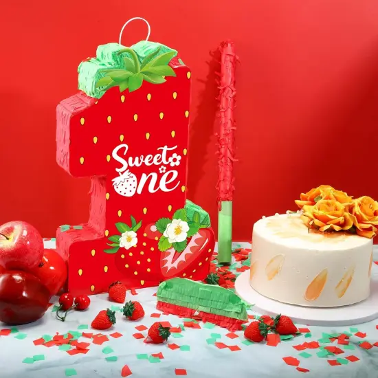 Strawberry 1st Birthday pi&ntilde;ata Strawberry pi&ntilde;ata Summer Berry Strawberry pi&ntilde;ata with stick Blindfold Mask Confetti {2}