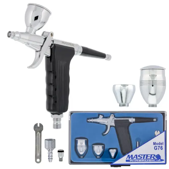 Master Performance G76 Pistol Trigger Gravity Feed Airbrush, Spray Gun Fan Air Cap Head, 0.3mm Tip, 3 Gravity Cups {1}