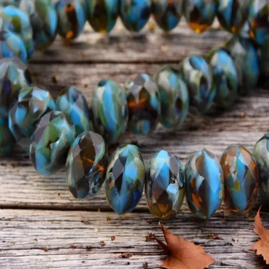 *25* 5x8mm Root Beer Amber Turquoise Picasso Fire Polished Rondelles {3}