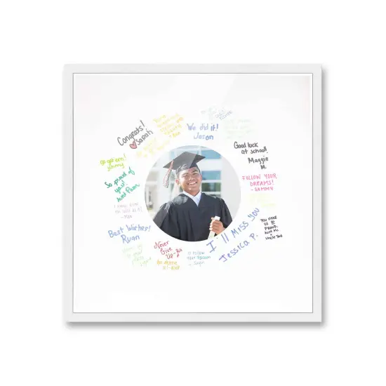 Autograph White Wood Frame with Circle White Mat - Perfect for Event Signatures, Full-Color Pen Set Included - 3 Sizes Available {2}