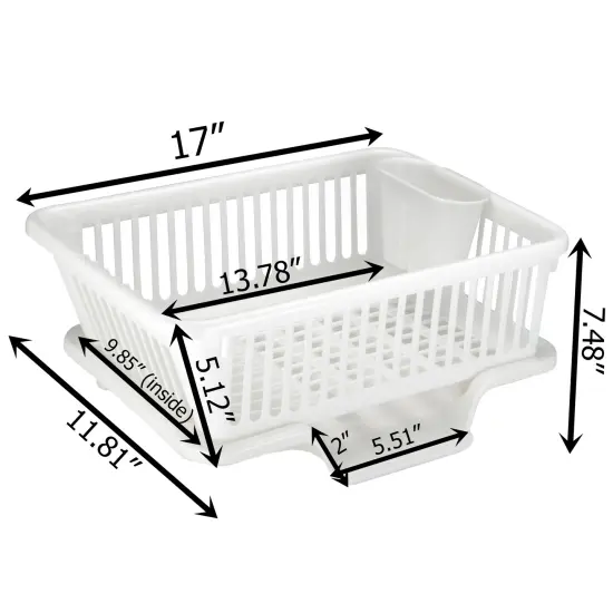 Heavy Duty 2-Piece Plastic Dish Drying Rack Set in White - Includes Large Dish Drainer, Attached Drainboard, and Utensil Cup Holders for Home Kitchen Countertop Organization {6}