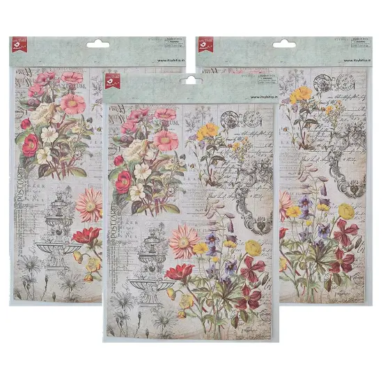 Pack of 3 - Little Birdie Decoupage Paper A4 4/Pkg-Wild Blossom {1}