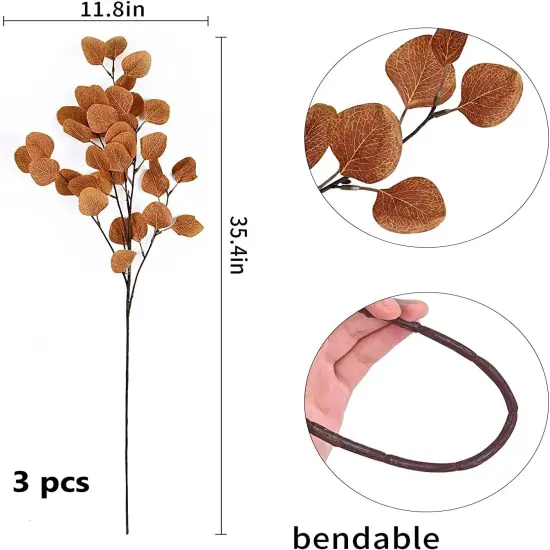 3pcs Fall Eucalyptus Stems, Artificial Eucalyptus Leaves Branches for Autumn Thanksgiving Fall Decor {2}