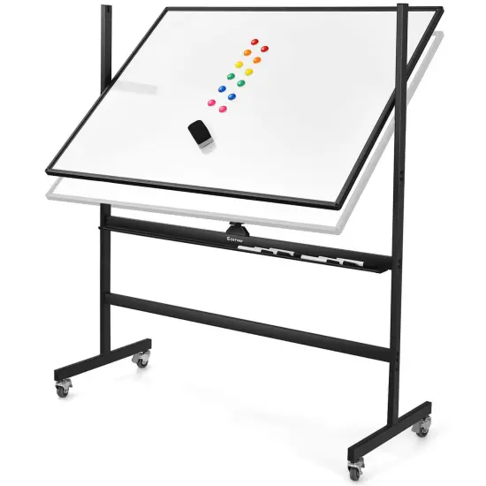Costway 48''x36'' Mobile Magnetic Double-Sided Reversible Whiteboard Height Adjust {1}