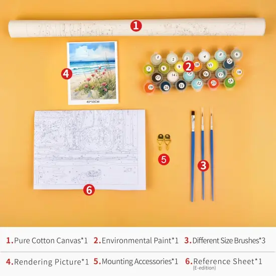 DIY Paint by Numbers for Adults Beach Scene Adult Paint by Number Kits on Canvas Pink Flowers Blue Ocean Painting by Numbers Kit for Adults Vintage Art Crafts 16x20 in {4}