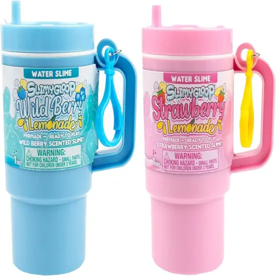 Lemonade Tumbler Bundle, 2-Pack Scented Slimes - Blue Raspberry & Pink Strawberry, Kids Slime Party Favors (8-12), Kit {1}