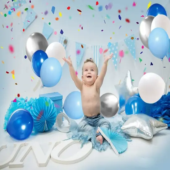 Blue Silver White Latex Balloons, 50pcs 12 inch Royal Blue and Silver Metallic Balloons for Birthday Wedding Party Decoration {4}