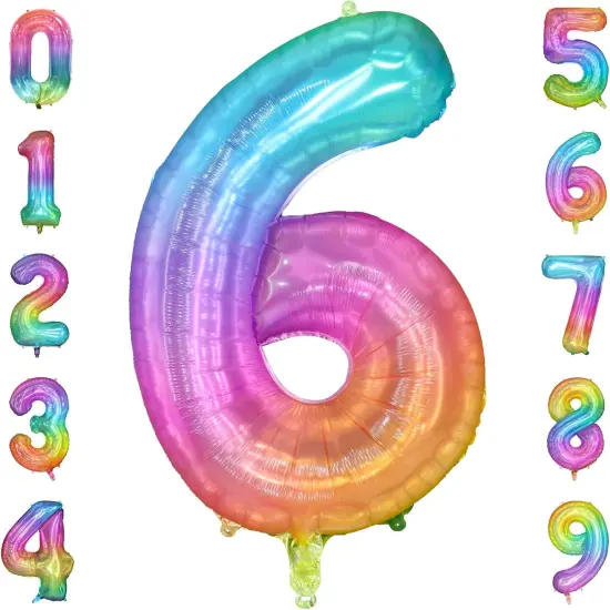 Rainbow Number 6 Balloon, 40 Inch Large Number Foil Mylar Balloons for 6th Girl Boy Birthday Party Celebration Decorations Supplies, Digital Balloons for Wedding Anniversary Events Decora {1}