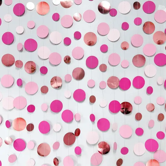 Hot Pink Rose Gold Party Decorations Circle Dots Garland Hanging Polka Dot Streamer for Girls Birthday Bachelorette Baby Shower Wedding Bridal Shower Anniversary Hen Party Supplies {3}