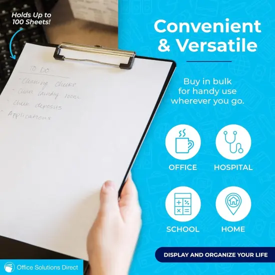 Black Plastic Clipboards (Set of 6) Multipack - 12.5x9 Inch Clipboard Holds 100 Sheets, Low Profile | Colored Acrylic Clip Boards in Bulk for Kids & Professionals {4}