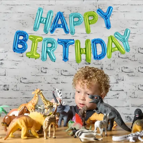 Blue Green Happy Birthday Balloons Banner 16 Inch Mylar Foil Letters Birthday Sign Bunting Reusable for Girls Boys Kids & Adults Birthday Decorations and Party Supplies {5}