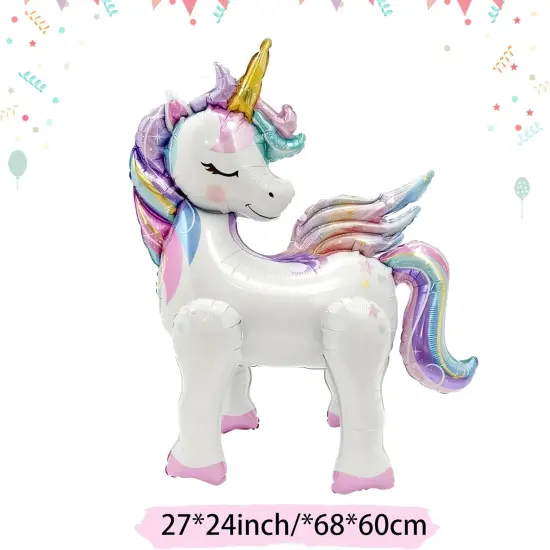 16 Pcs Unicorn Balloons Kit for Birthday Party Decorations - 2 Self Standing 3D Foil Unicorns, 4 Star Balloons & 10 Printed Latex Balloons with Tying Tool (No Helium Needed) {5}