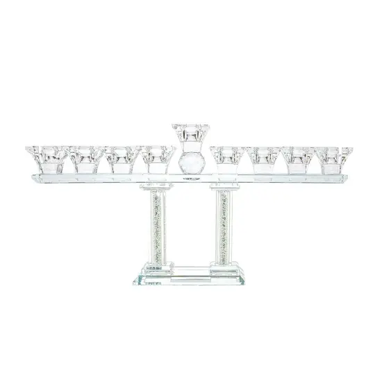 Pillared Crystal Menorah with Gold and Silver Inner Gemstones By Kinor Decor Clear {2}
