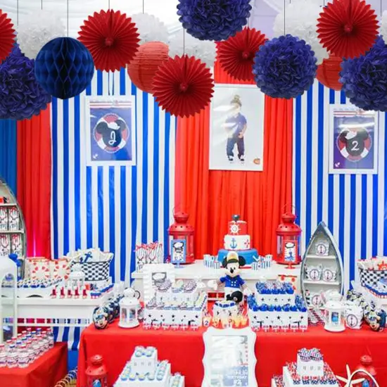Navy Blue Red White Party Decorations 16pcs Paper Pom Poms Honeycomb Balls Lanterns Tissue Fans for 4th of July Day Patriotic Shake Theme Birthday Graduation Nurse Party {3}