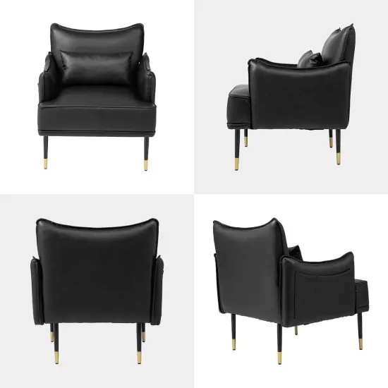 29.5"W Mid-Century Modern Leatherette Armchair With Side Pocket Set of 2-Black {3}