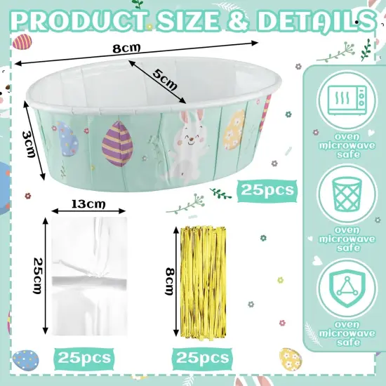 25 Pcs Easter Bunny Paper Loaf Pans 3 x 2 x 1.1'' Mini Loaf Pan Liners with Clear Plastic Bags and Ties Easter Baking Cake Pans Disposable Oval Cake Cups Baking Mold for Baking Cupcake Bread {2}
