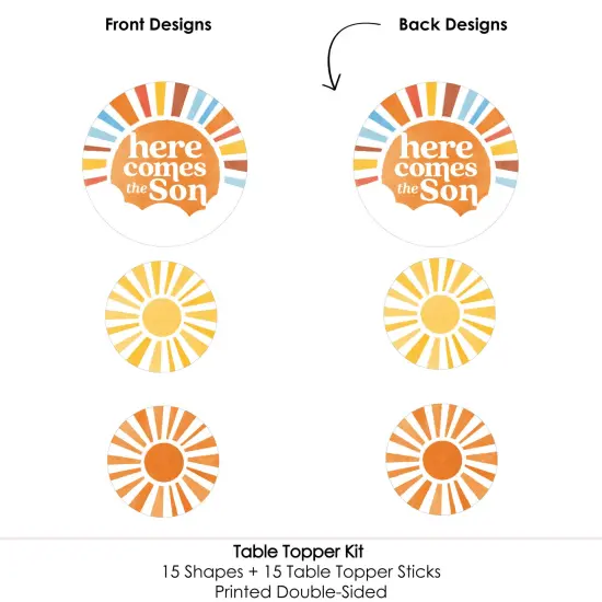 Big Dot of Happiness Here Comes The Son Centerpiece Sticks, Boy Boho Baby Shower Table Topper Decorations - Set of 15 {6}