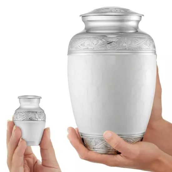 Set of 5 Decorative Cremation Urns for Human Ashes - 1 Adult + 4 Keepsake, White {2}