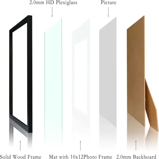 10x12 Picture Frames Black, Solid Wood Display Pictures 8x10 with Mat or 10x12 Without Mat {5}