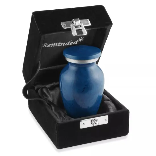 Small Mini Keepsake Cremation Urn for Human Ashes, Blue with Velvet Case {4}