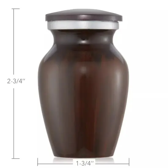 Small Mini Keepsake Cremation Urn for Human Ashes, Brown with Velvet Case {3}