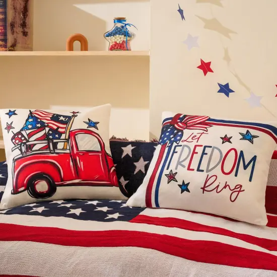 4th of July Decor-Throw Pillow Covers 18x18in Set of 4,Patriotic Linen Pillow Case for Independence Day,Memorial Day,Veteran's Day,USA,American Summer Outdoor Red White Blue Decorations {2}