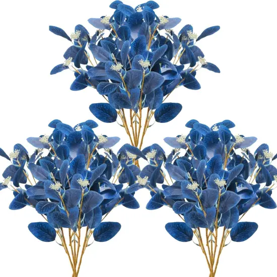 15PCS Artificial Blue Eucalyptus Stems Faux Greenery Stems with Seeds Blue Eucalyptus Leaves Fake Plants for Spring Floral Arrangement Home Kitchen Indoor Vase Party Decor (20.5") {1}